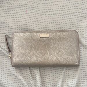 kate spade Metallic Taupe Pebbled Zip-Around Wallet